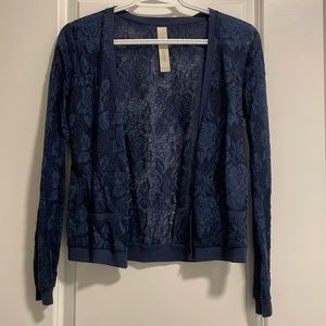 ZARA Navy Floral Pattern Cardigan